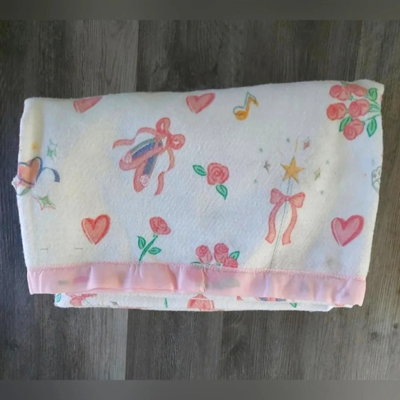 Barbie Vintage 90s blanket Silky trim 86x71 Barbiecore pink white 💖 - Picture 1 of 8